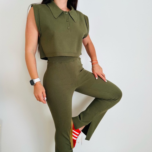 Bar III Pants - Bar lll X Sofia Richie 2 pieces set polo crop shirt and pull on pants